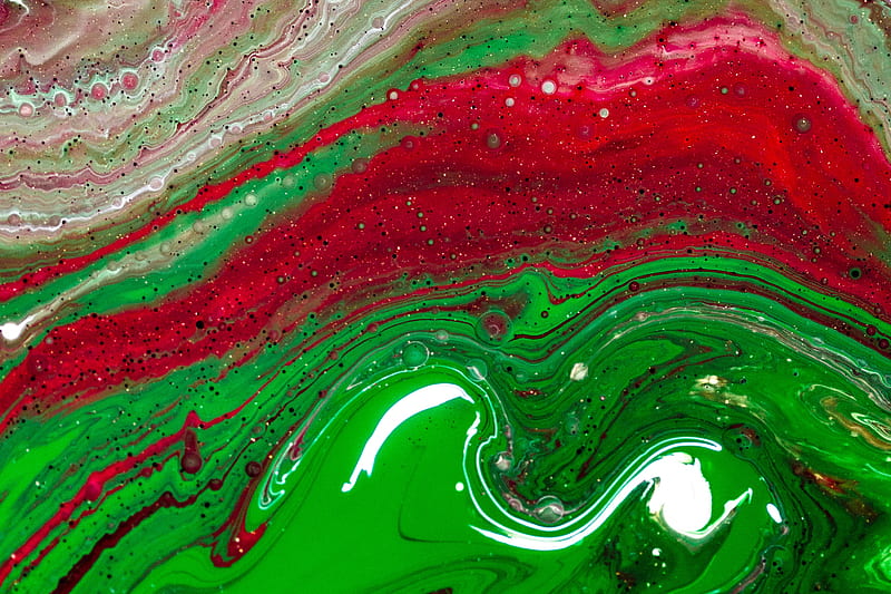 paint, fluid art, stains, liquid, green, red, HD wallpaper