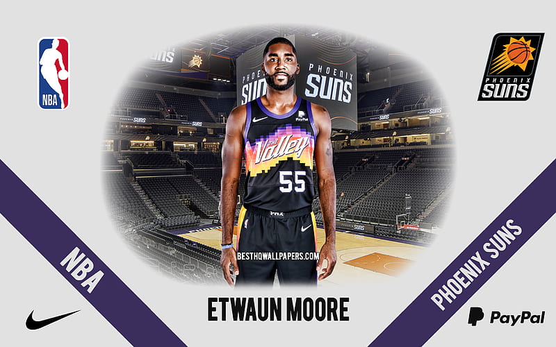 ETwaun Moore, Phoenix Suns, American Basketball Player, NBA, portrait, USA, basketball, Phoenix Suns Arena, Phoenix Suns logo, HD wallpaper