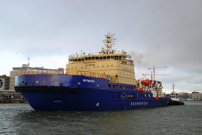 icebreaker murmansk, rosmorrechflot, port, pier, ship, HD wallpaper