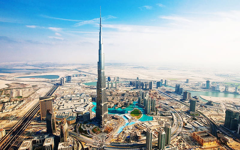Burj Khalifa, Dubai, panorama, UAE, cityscapes, United Arab Emirates, HD wallpaper