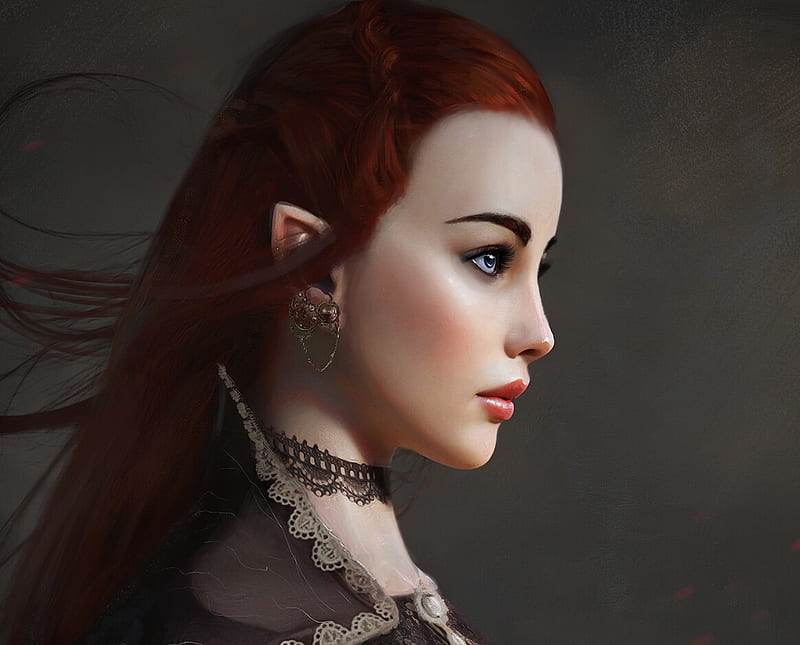 Arwen, kirill repin, redhead, elf, face, princess, frumusete, luminos, fantasy, jewel, HD wallpaper