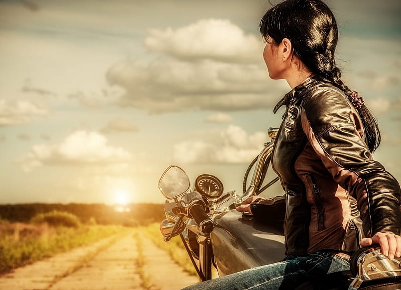 Easy Rider, pretty, Bike, Woman, Field, HD wallpaper | Peakpx