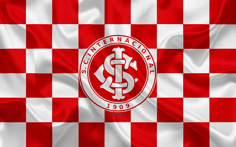 Internacional logo, creative art, red white checkered flag, Brazilian football club, Serie A, emblem, silk texture, Porto Alegre, Brazil, Inter, Sport Club Internacional, HD wallpaper