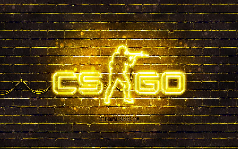 CS Go yellow logo yellow brickwall, Counter-Strike, CS Go logo, 2020 games, CS Go neon logo, CS Go, Counter-Strike Global Offensive, HD wallpaper
