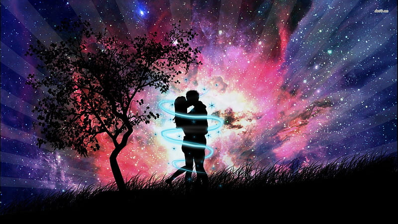 Magical kiss, tree, grass, man, woman, kiss, HD wallpaper | Peakpx