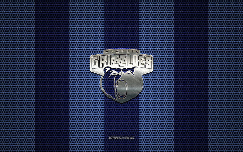 Memphis Grizzlies logo, American basketball club, metal emblem, blue metal mesh background, Memphis Grizzlies, NBA, Memphis, Tennessee, USA, basketball, HD wallpaper