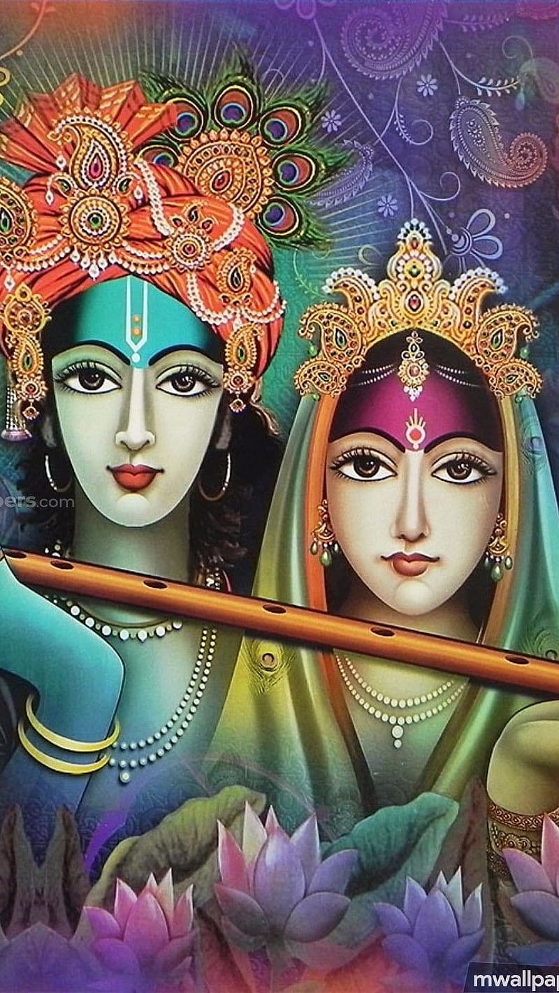Krishna Radha With Bansuri, krishna radha, bhakti, HD phone wallpaper