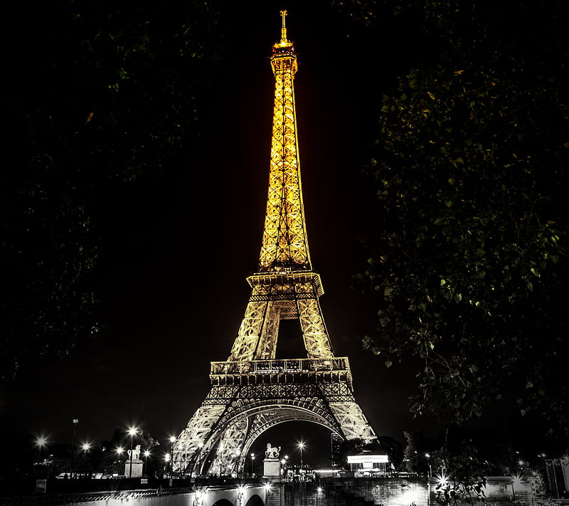 Golden Paris, eiffel tower, lights, night, HD wallpaper