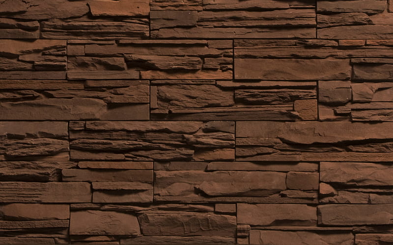 brown stone texture, stone tile, decorative art, brown texture, wall, HD wallpaper