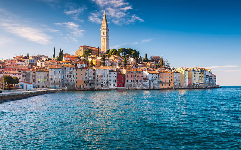Rovinj, Adriatic Sea, Croatia, Summer, morning, coast, sea, Istria, HD wallpaper