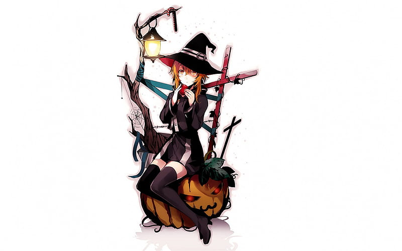 Halloween, Japanese manga, anime characters, autumn, art, pumpkin, HD wallpaper