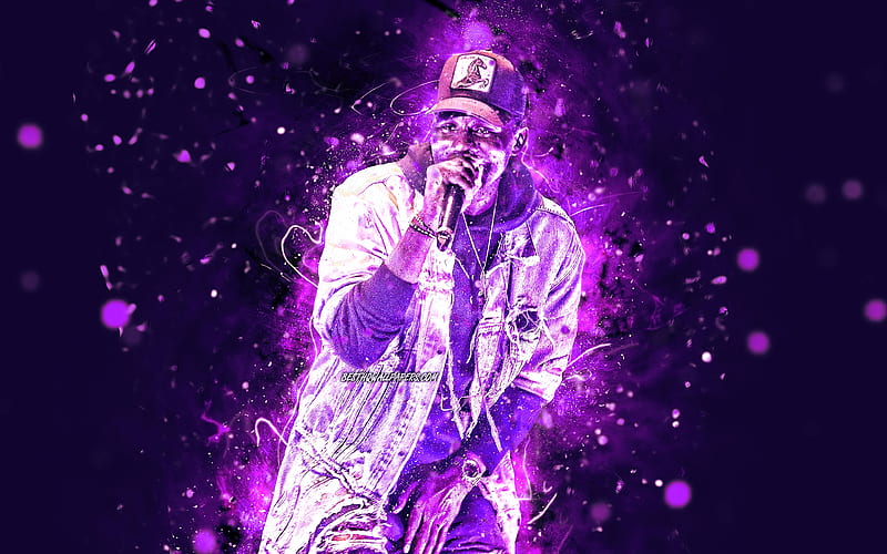 Wretch 32 english rapper, music stars, concert, Jermaine Scott Sinclair, american celebrity, Wretch 32 with microphone, violet neon lights, creative, Wretch 32, HD wallpaper