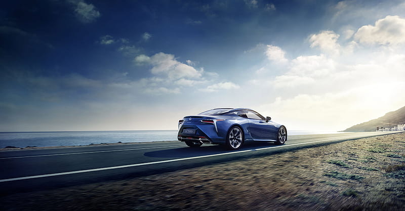 blue, lexus, road, 500h, 2016, luxury coupe, auto, HD wallpaper