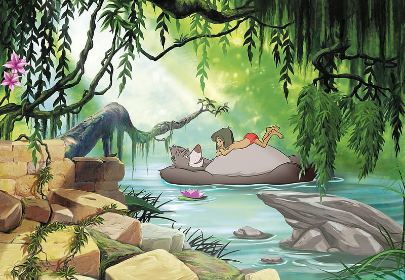 mural Jungle Book Swimming With Baloo ( 8 4106) From Disney, HD wallpaper