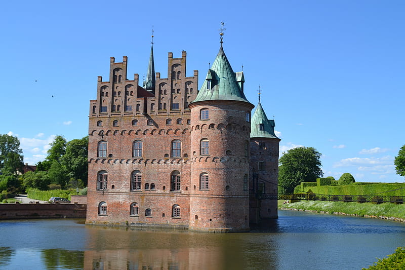 Danish castle, denmark, egeskov, moat, bonito, castle, HD wallpaper