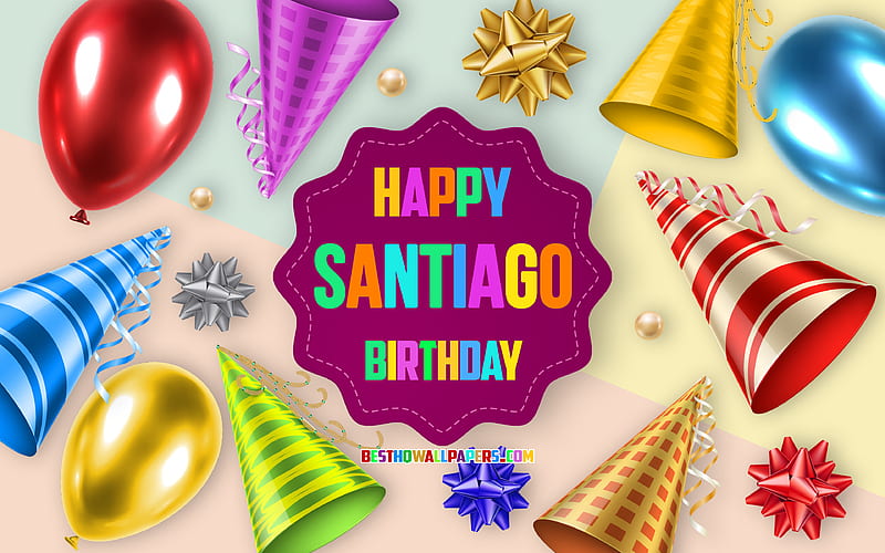 Happy Birtay Santiago, Birtay Balloon Background, Santiago, creative art, Happy Santiago birtay, silk bows, Santiago Birtay, Birtay Party Background, HD wallpaper