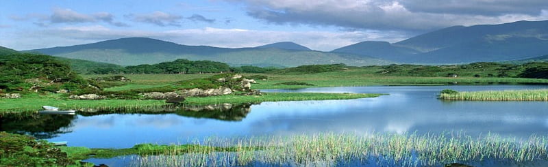 Wetlands and Mountains panoramic, grass, bonito, wetands, dual monitor, water, mountains, aquamarine, aqua, nature, wide-screen, HD wallpaper