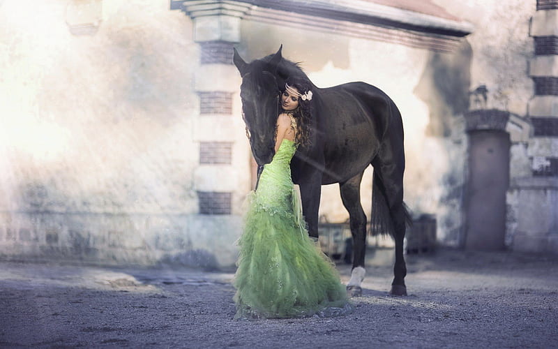 *** Beauty and horse ***, female, model, b eauty, people, HD wallpaper