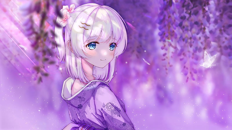 Blue Eyes White Hair Anime Girl In Purple Background Anime Girl, HD  wallpaper | Peakpx