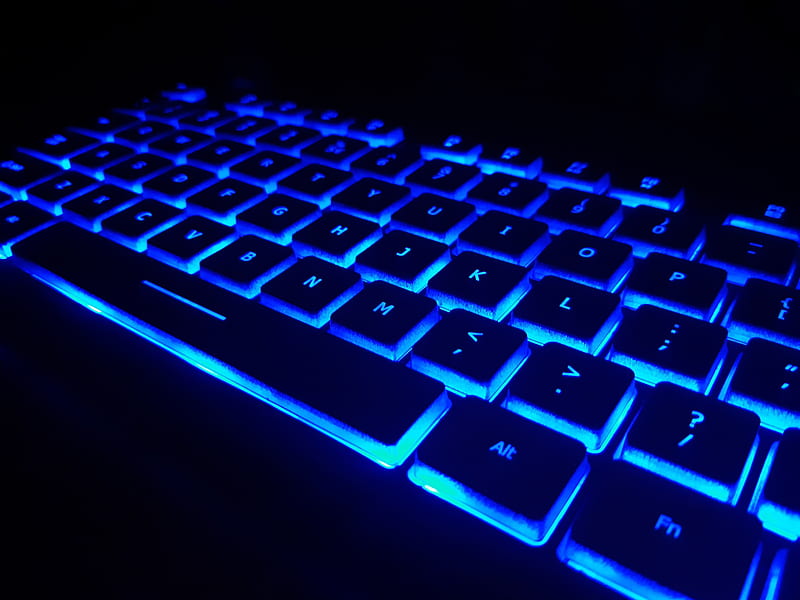 blue light keyboard, led, technology, HD wallpaper