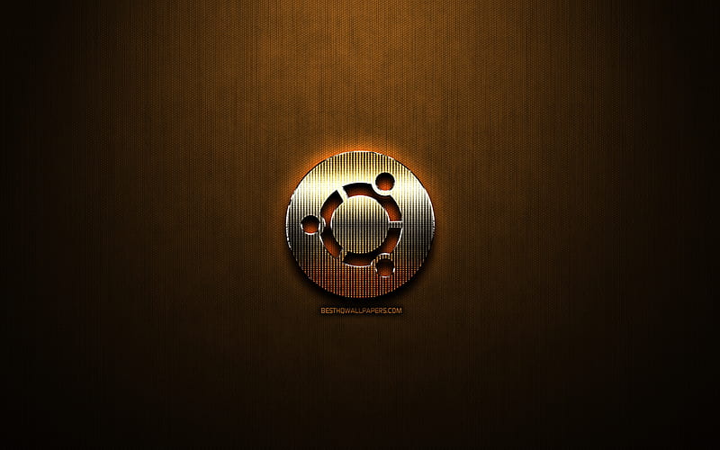 Ubuntu glitter logo, creative, Linux, bronze metal background, Ubuntu logo, brands, Ubuntu, HD wallpaper