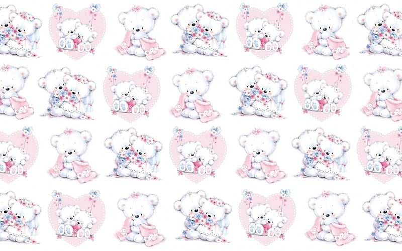 texture, pattern, toy, paper, white, teddy bear, pink, blue, HD wallpaper