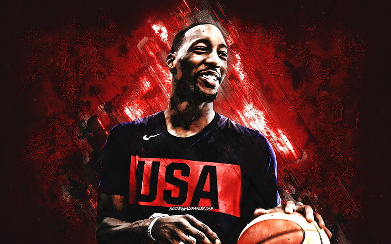 Bam Adebayo, USA national basketball team, USA, American basketball player, portrait, United States Basketball team, red stone background, HD wallpaper