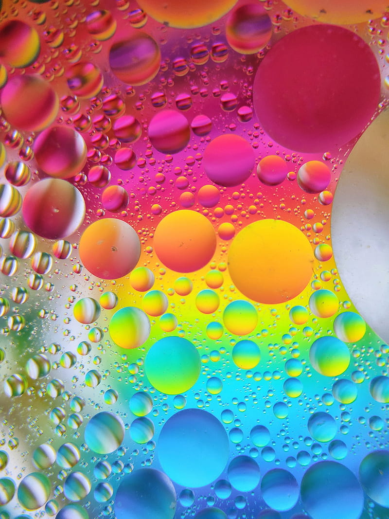 Oil and water, colorful, colors, combination, drops, round, screen, HD phone wallpaper