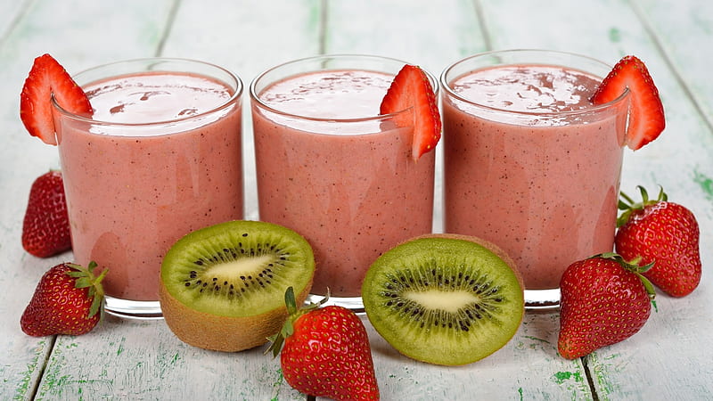 Smoothies of kiwi and strawberry, delicious, juice, delic, nutrition, vitamin, HD wallpaper