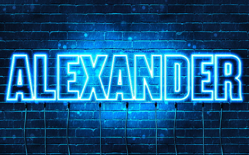 Alexander with names, horizontal text, Alexander name, blue neon lights, with Alexander name, HD wallpaper