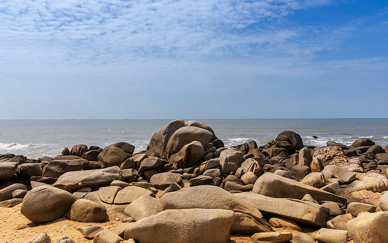 Stone Lions in Vietnam, rocks, beach, sea, Vietnam, HD wallpaper