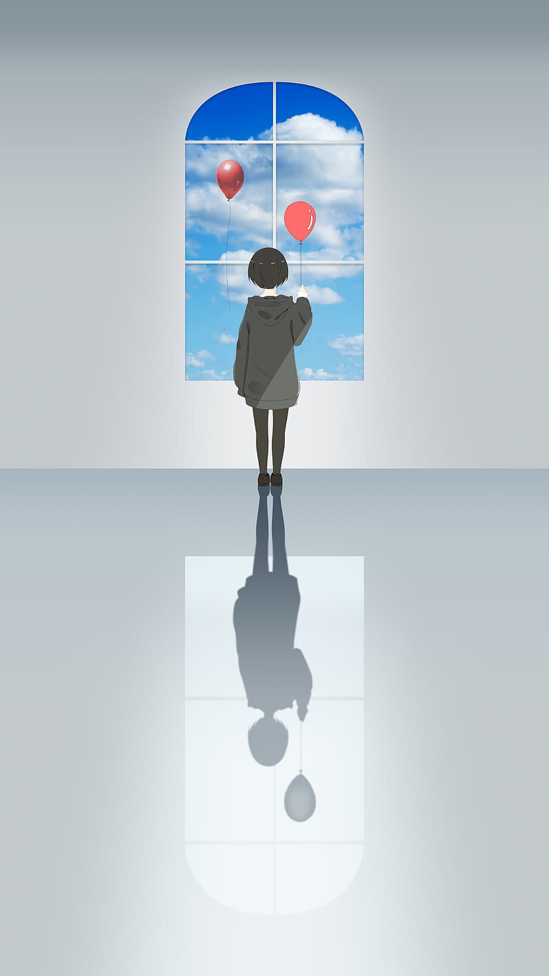 balloon, window, anime, HD phone wallpaper