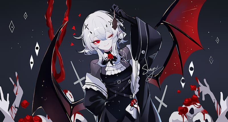 anime girl side smiling vampire