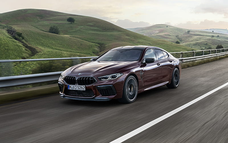 BMW M8 Gran Coupe, 2019, F93, burgundy coupe, Four-door supercar, new burgundy M8 Gran Coupe, german cars, BMW, HD wallpaper