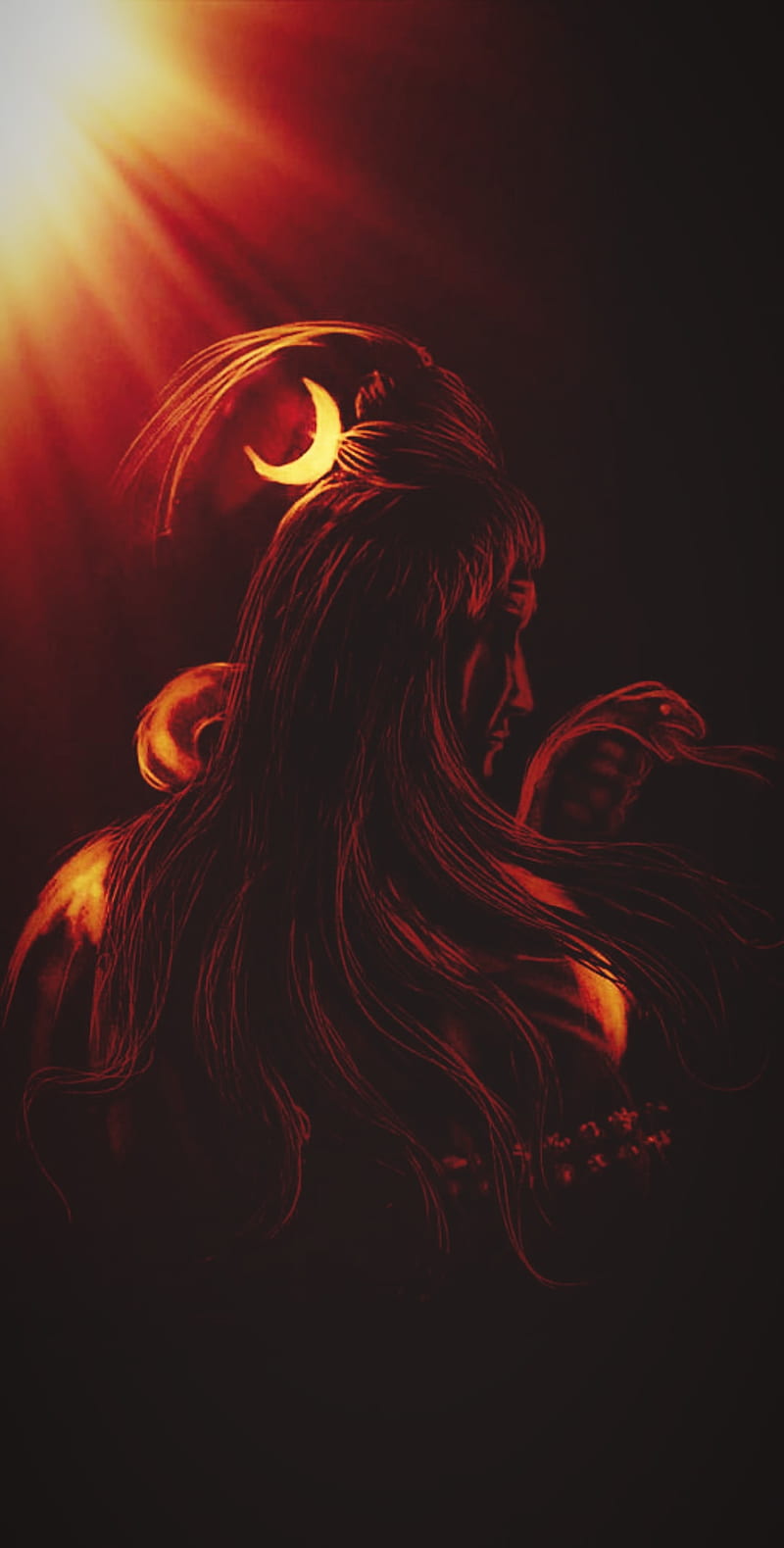 Shiva, back, black, hairs, lights, moon, red, HD phone wallpaper | Peakpx