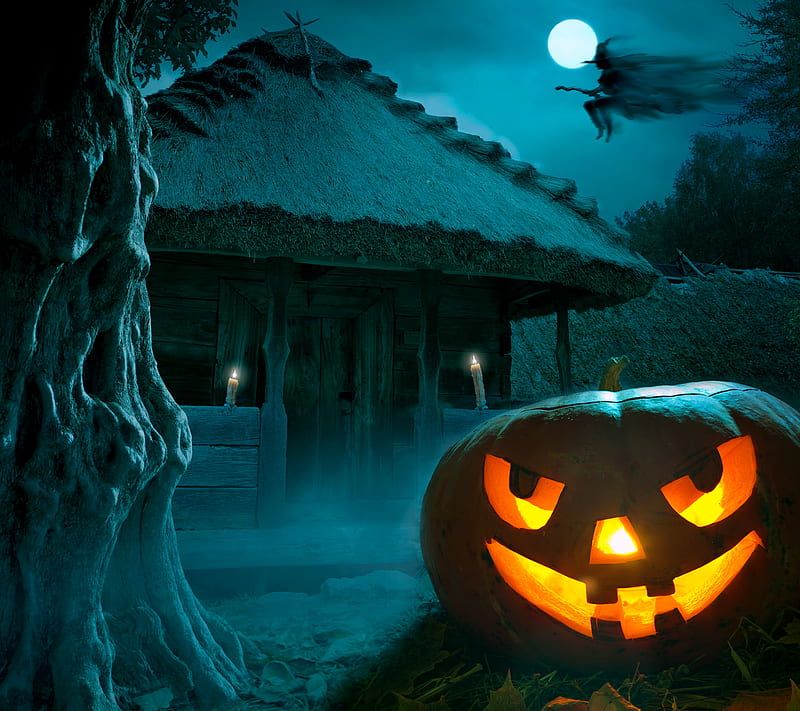 Halloween, happy, night, pumpkin, scary, HD wallpaper