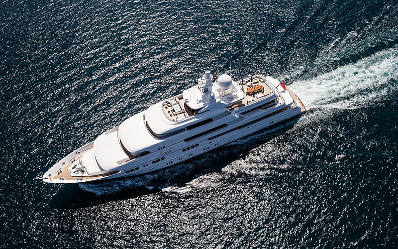 TITANIA Superyacht, luxury white yacht, white ship, sea, top view, Motor Yacht, HD wallpaper