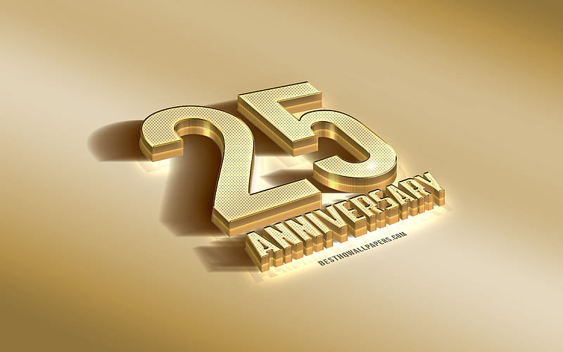 25th Anniversary sign, golden 3d symbol, golden Anniversary background, 25th Anniversary, creative 3d art, 25 Years Anniversary, 3d Anniversary sign, HD wallpaper