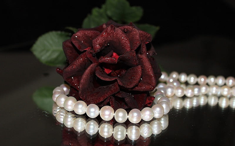 necklace, valentine day, rose, misc, jewelry, red rose love, flower, flowers, pearls, beads, HD wallpaper
