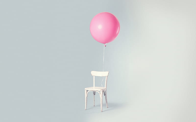 Empty Chair Ultra, Aero, Creative, Balloon, Chair, emptyroom, oldchair, pinkballoon, HD wallpaper