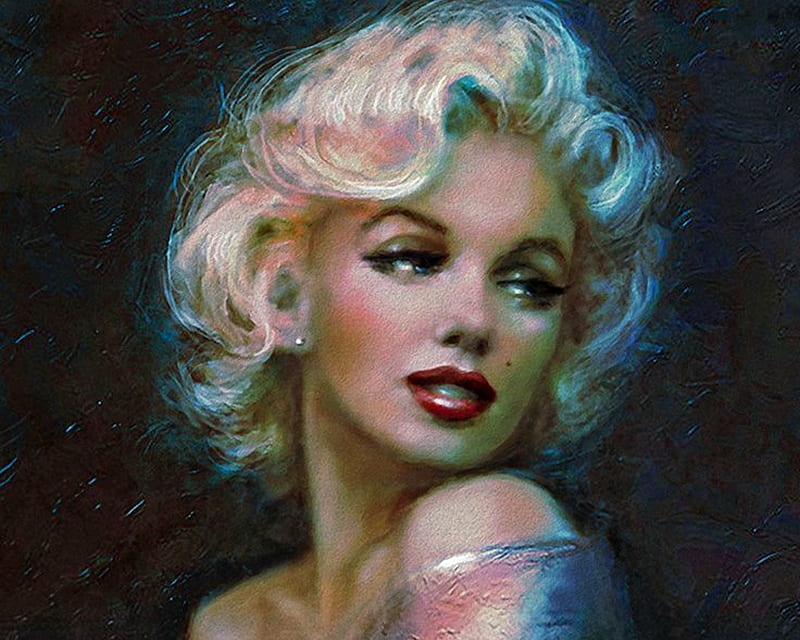 Marilyn Monroe, art, blonde, theo danella, woman, girl, actress, painting, portrait, pictura, blue, HD wallpaper
