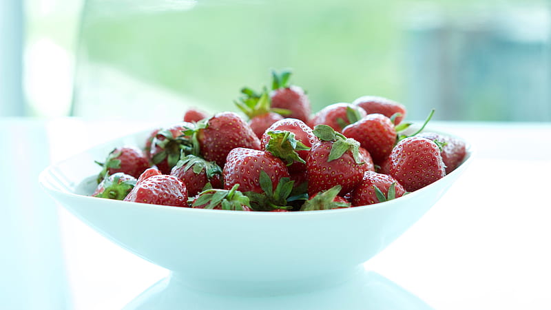 strawberries, berries, bowl, fresh, HD wallpaper