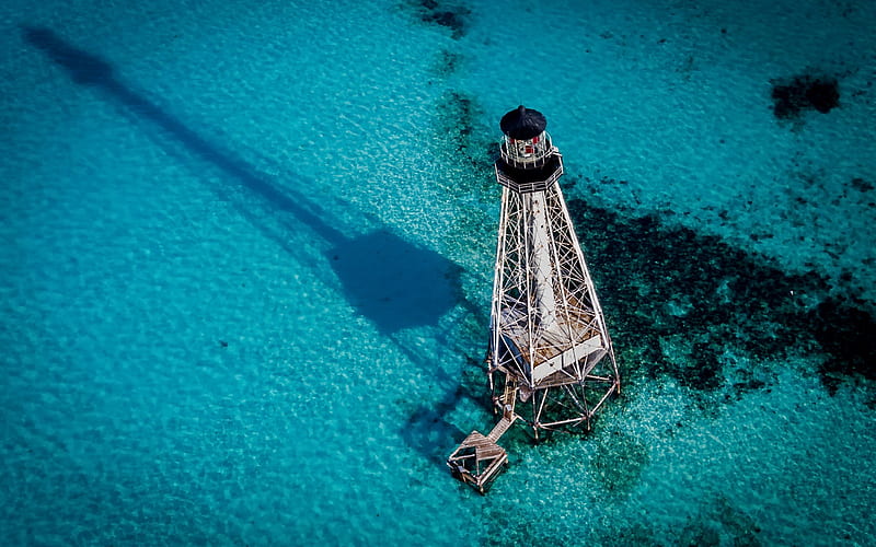 Alligator Reef Light, lighthouse, view from above, Alligator Reef, Florida, USA, United States, HD wallpaper