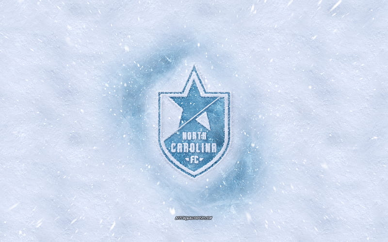 North Carolina FC logo, American soccer club, winter concepts, USL, North Carolina FC ice logo, snow texture, Cary, North Carolina, USA, snow background, North Carolina FC, soccer, HD wallpaper