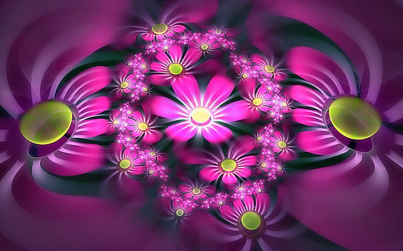 Flowers, zen, 3d and cg, yellow, adorable, nice, colored, beauty, fairy, , lovely, cool, purple, awesome, great, red, colorful, dreamy, bonito, calming, color, hot, pink, blue, gorgeous, tranquility, amazing, romantic, colors, glowing flowers, flower, peaceful, HD wallpaper