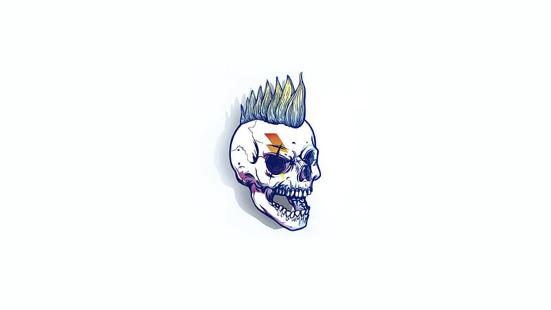 Skull Punk Minimal , skull, white, artist, artwork, digital-art, minimalism, minimalist, HD wallpaper