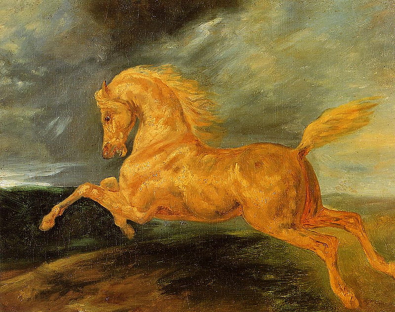 Theodore Gericault. A Horse Frightened by Lightening. 1810 1812., painting, art, storm, horse, HD wallpaper