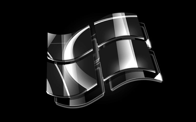 Windows white logo OS, creative, black background, Windows, Windows 3D logo, HD wallpaper