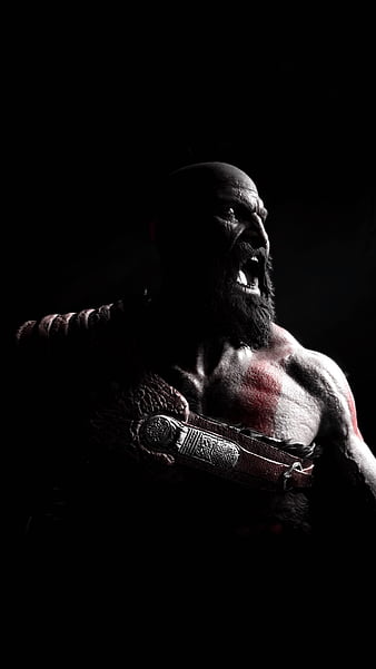 Kratos God of War, amoled, black, game, games, god of war, gow, playstation, ps4, ps5, HD phone wallpaper