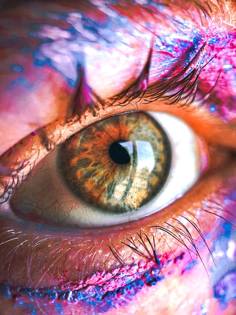 eye, pupil, eyelashes, macro, paint, multicolored, HD phone wallpaper